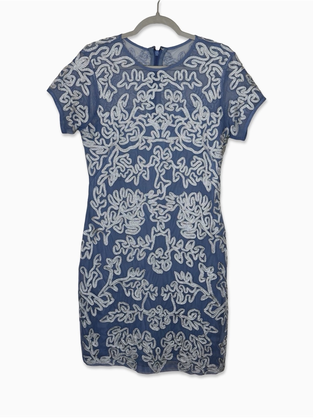 JS Collections Blue Dress with Silver Embroidered Appliqué